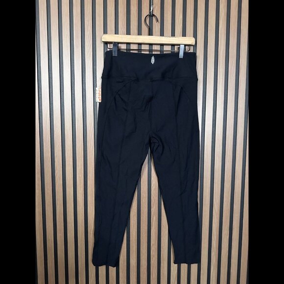 New Free People Pants Large Womens Black Cropped Ribbed Wonderland Leggings - Picture 2 of 11